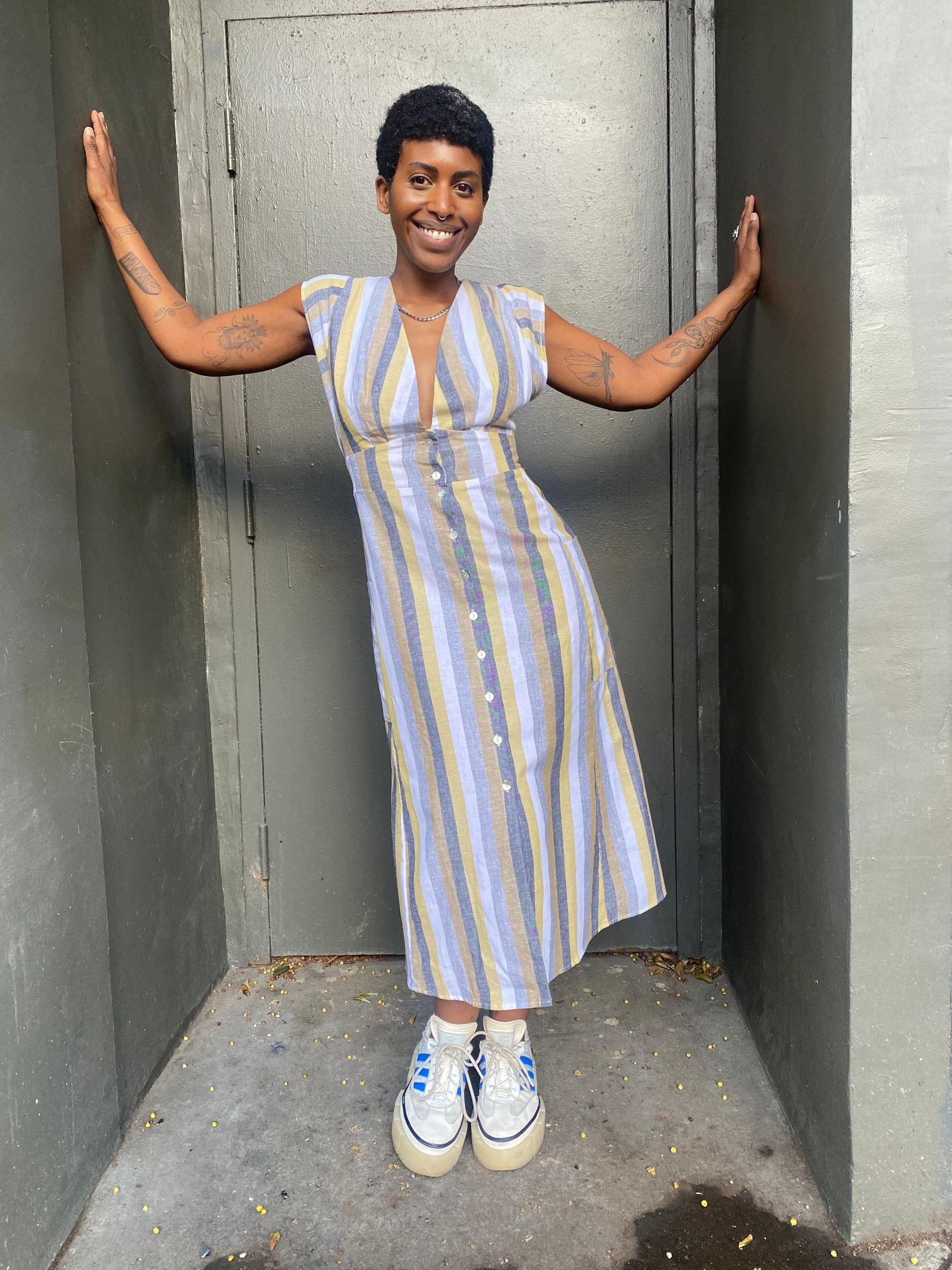 Penelope Dress in Linen Stripe Product Image
