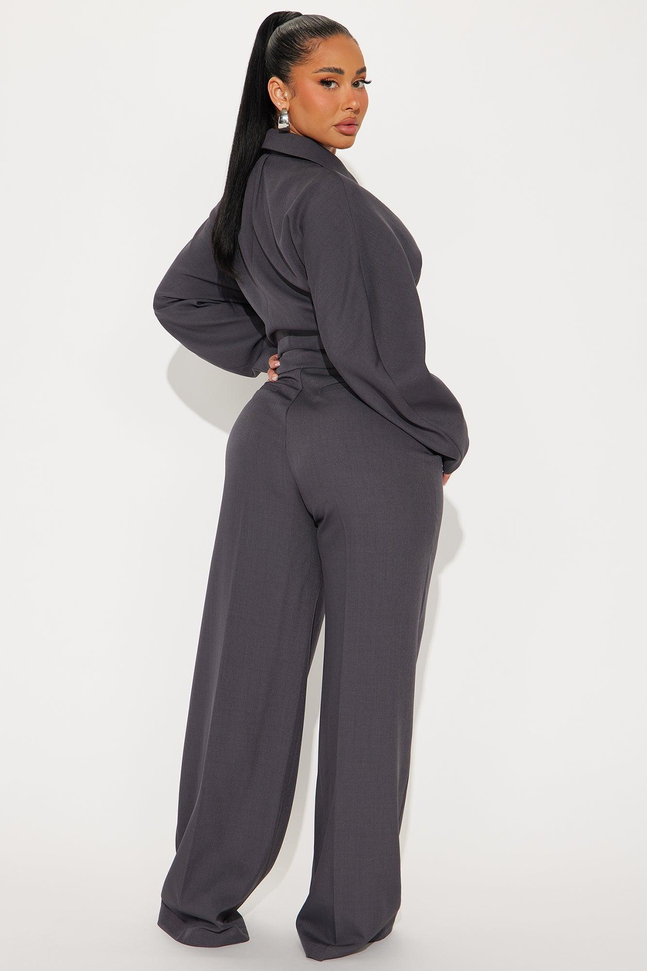 Maya Contrast Waistband Pant Set - Charcoal Product Image