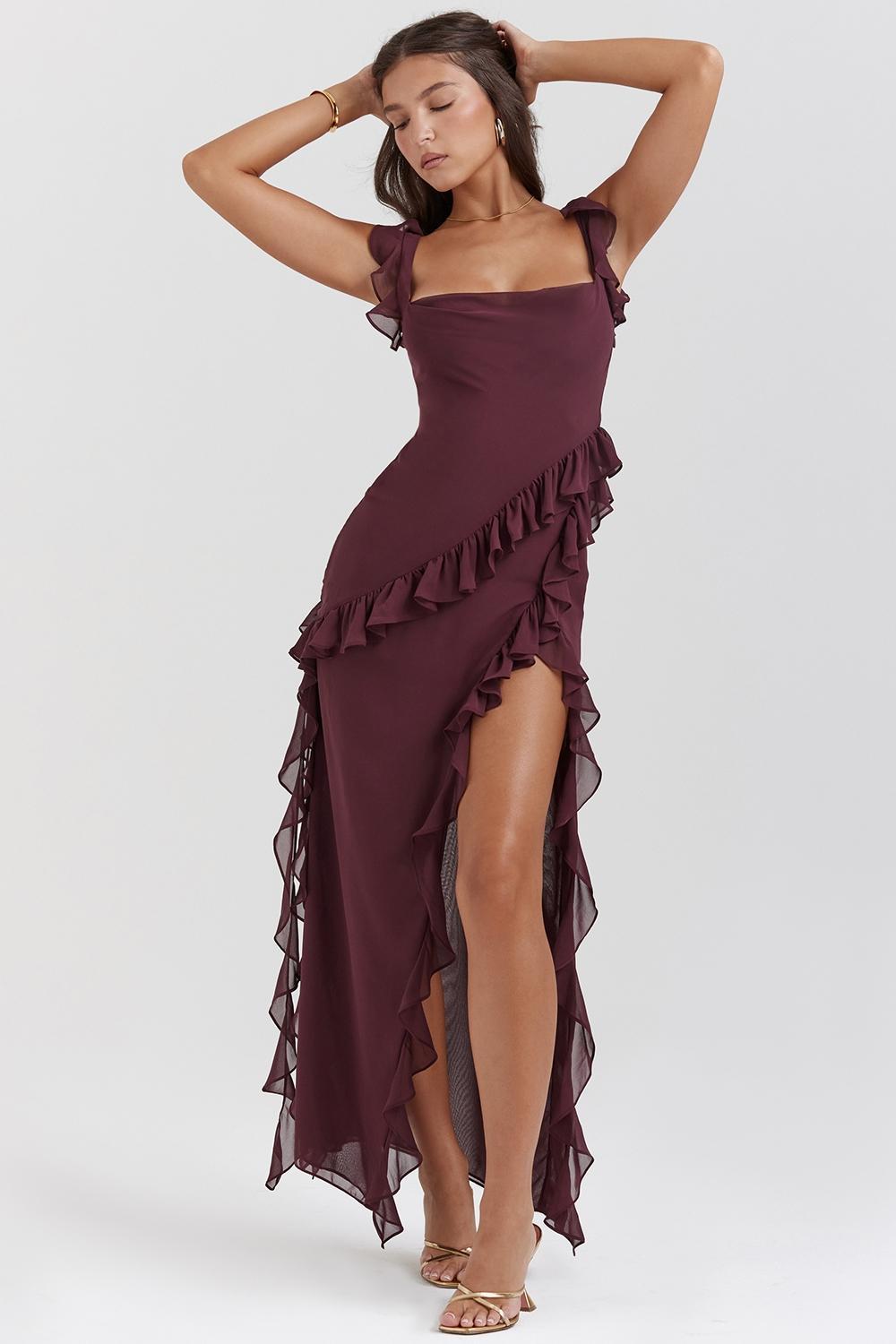 Ariela Mulberry Ruffle Maxi Dress Product Image