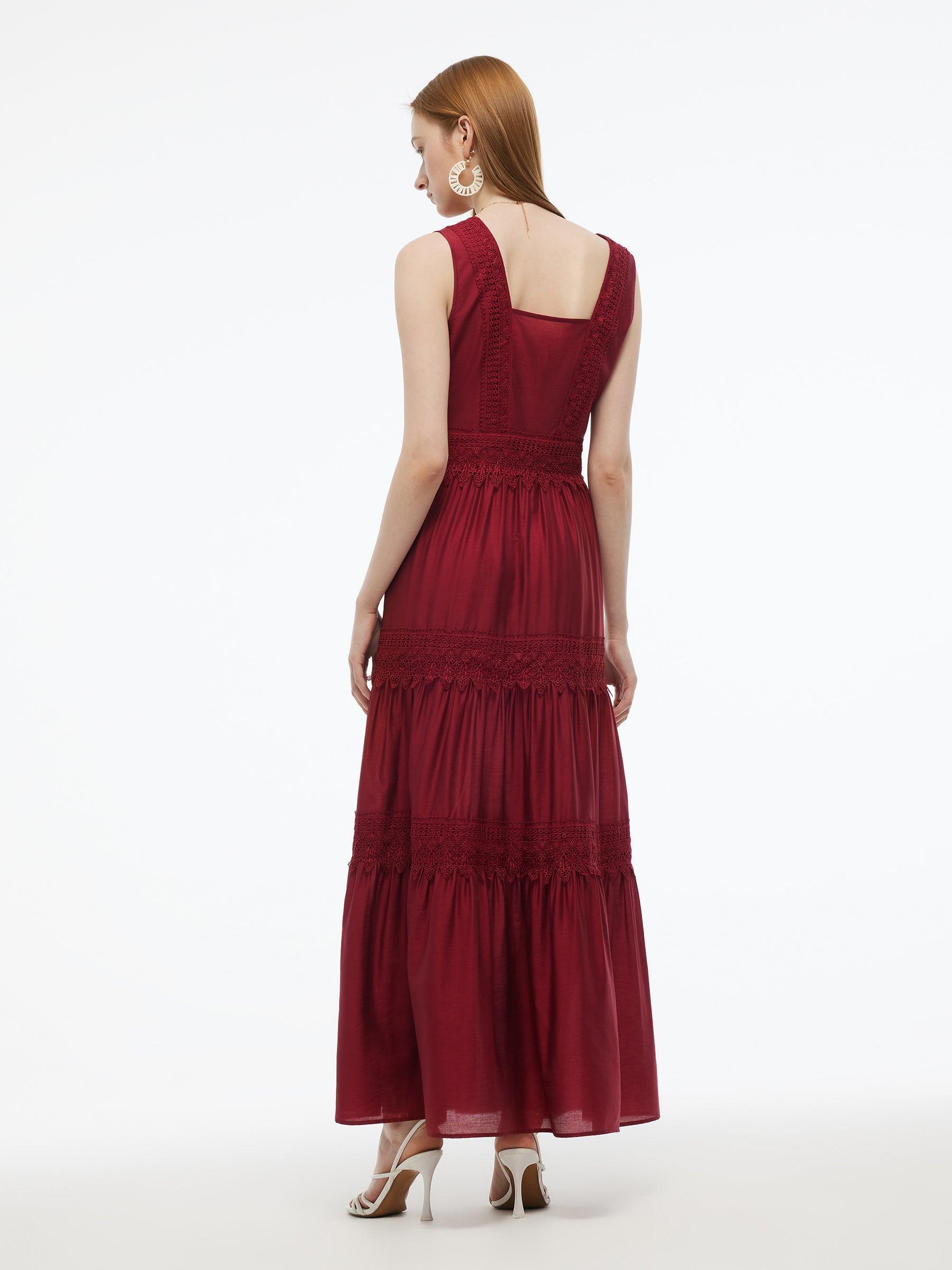 Tencel Lace Trim Women Maxi Vest Dress Product Image