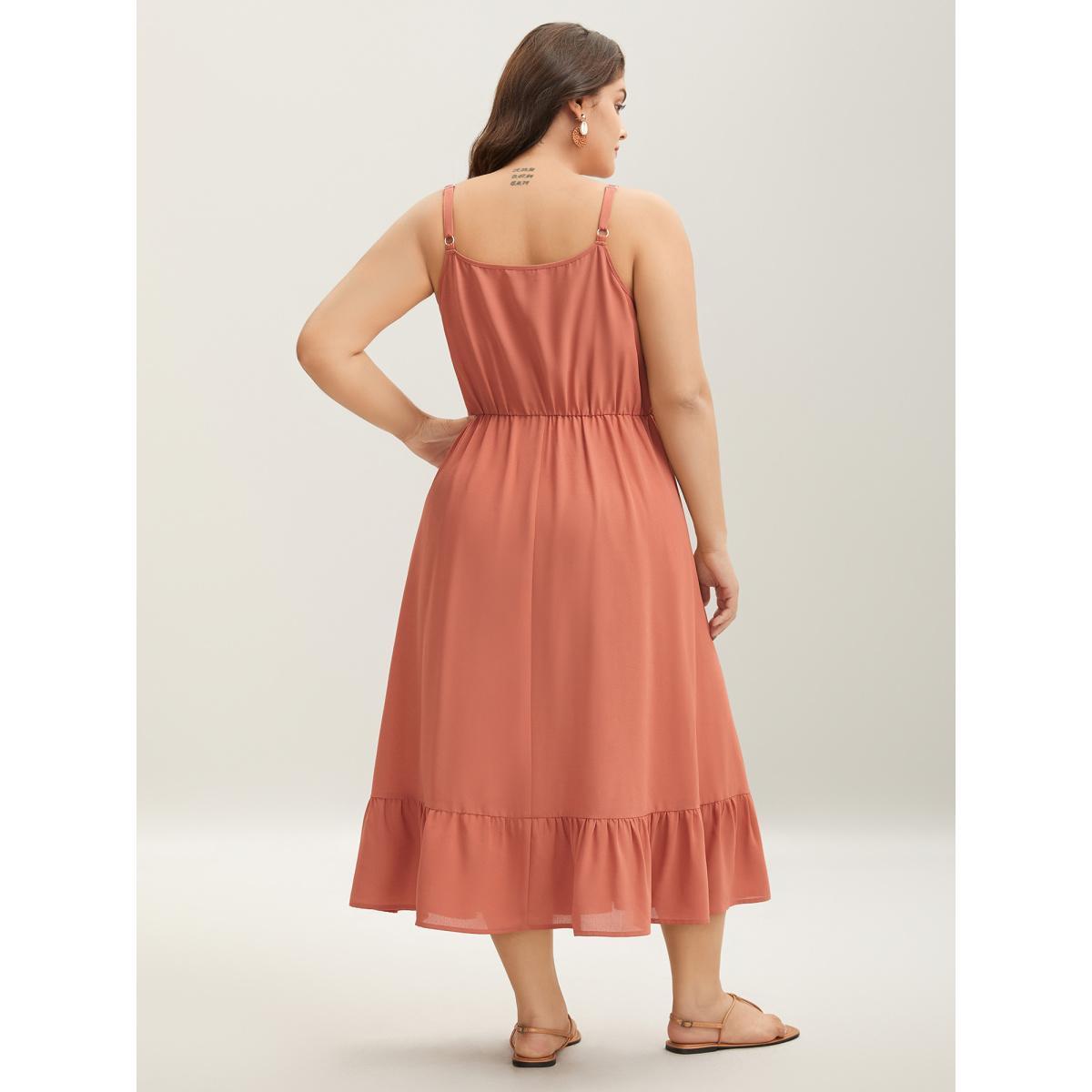 Plus Size Lace Patchwork Stretchy Waist Midi Dress Coral Women V-neck Sleeveless Curvy BloomChic 22-24/3X Product Image