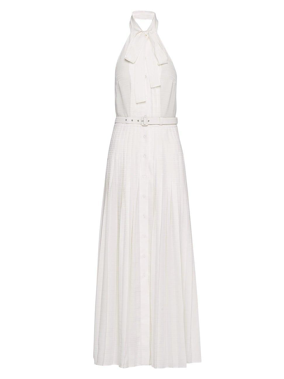 Halter Pleated Silk Belted Dress Product Image