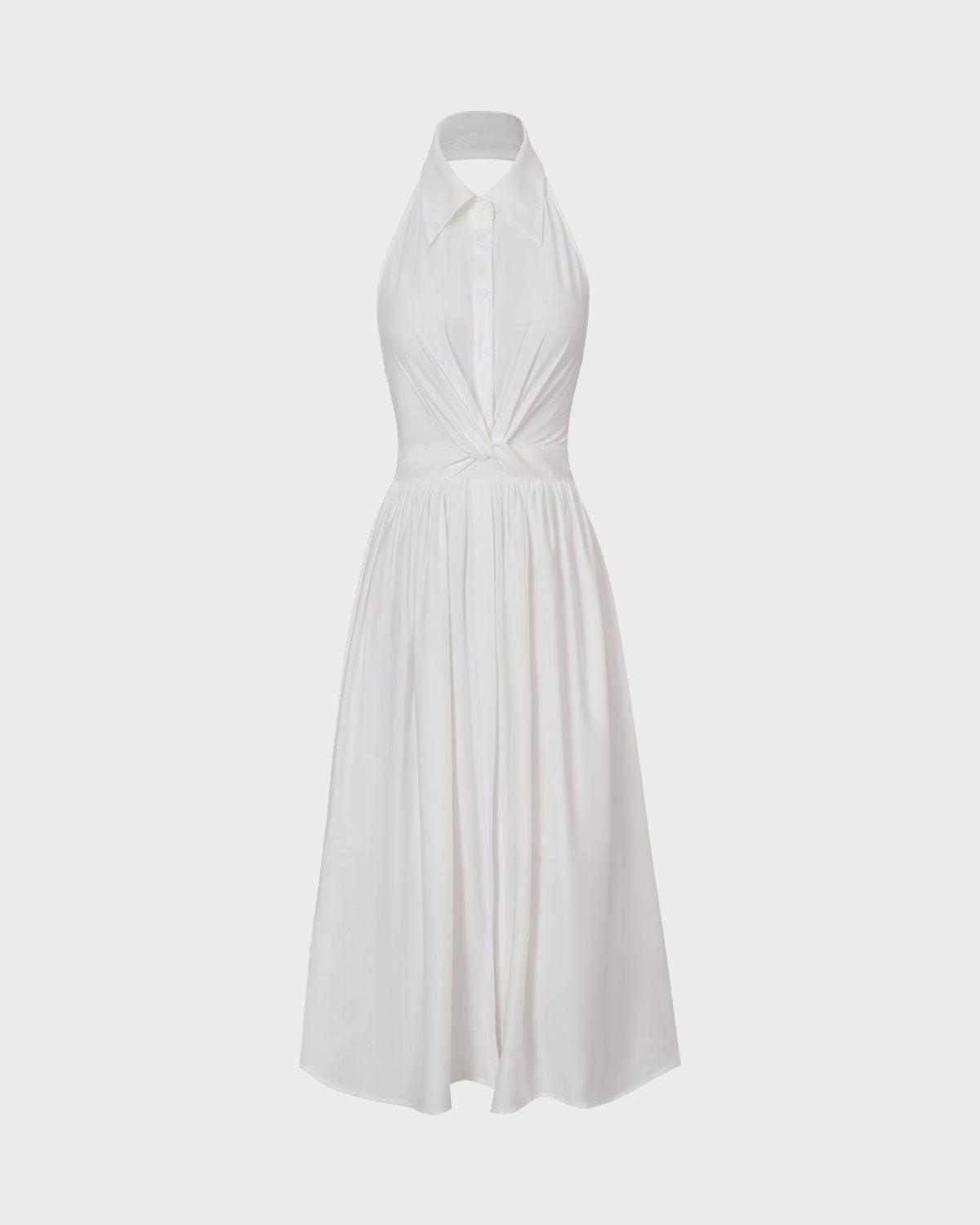 The White Collared Twist Backless Midi Dress Product Image