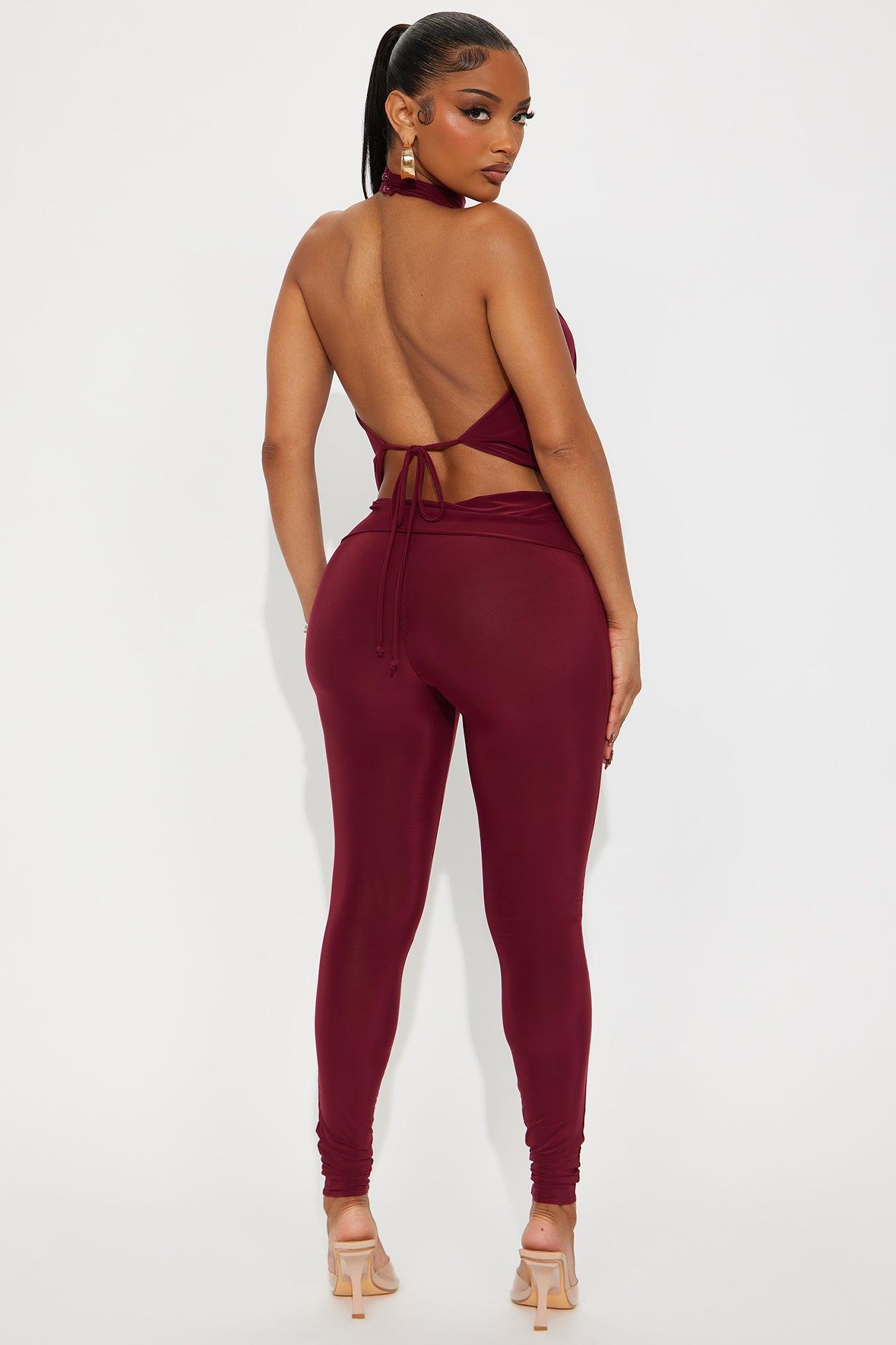 Yovanna Cowl Neck Toe Ring Pant Set - Burgundy Product Image