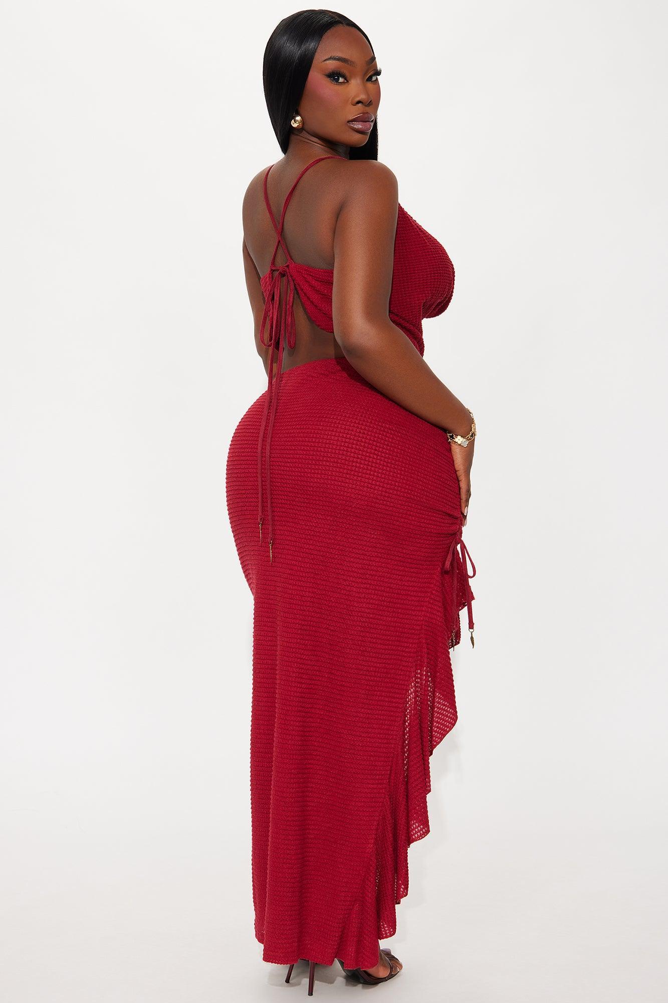 Sunset Sanctuary Textured Halter Skirt Set - Wine Product Image