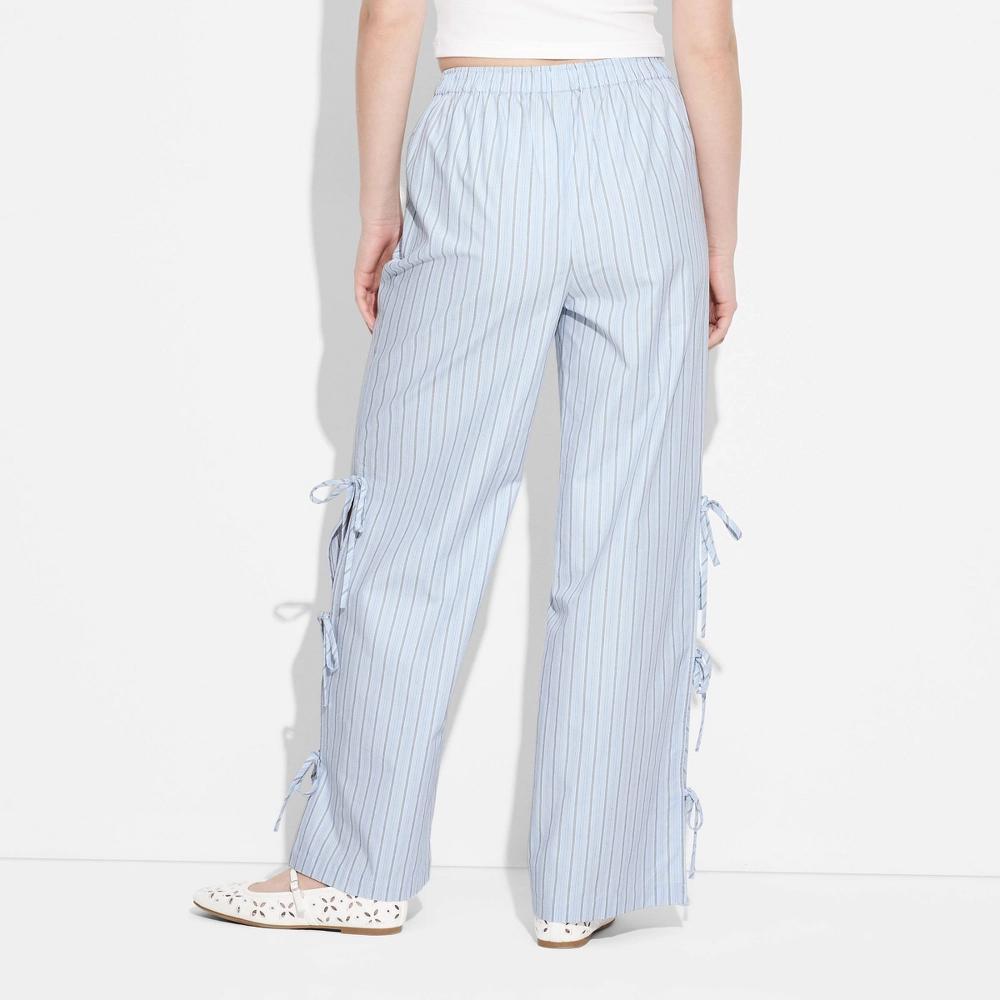 Women's High-Rise Side-Tie Relaxed Boxer Pants - Wild Fable™ Blue Striped M: Cotton Poplin, Elastic Waistband Product Image