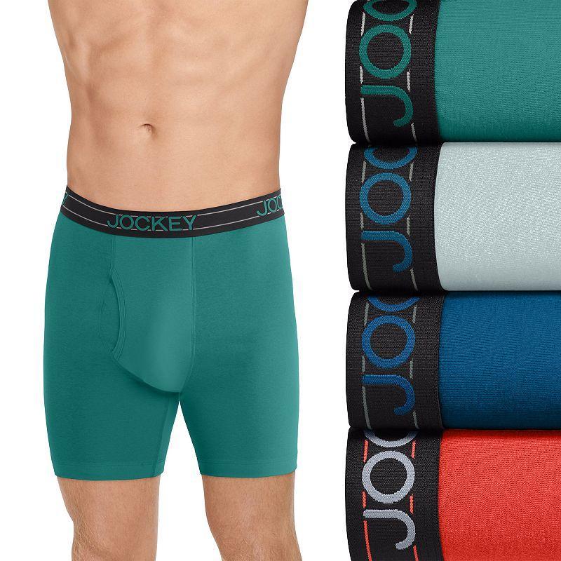 Men's Jockey® 4-Pack Cotton Blend Long Leg Boxer Brief, Size: Medium, Black Product Image