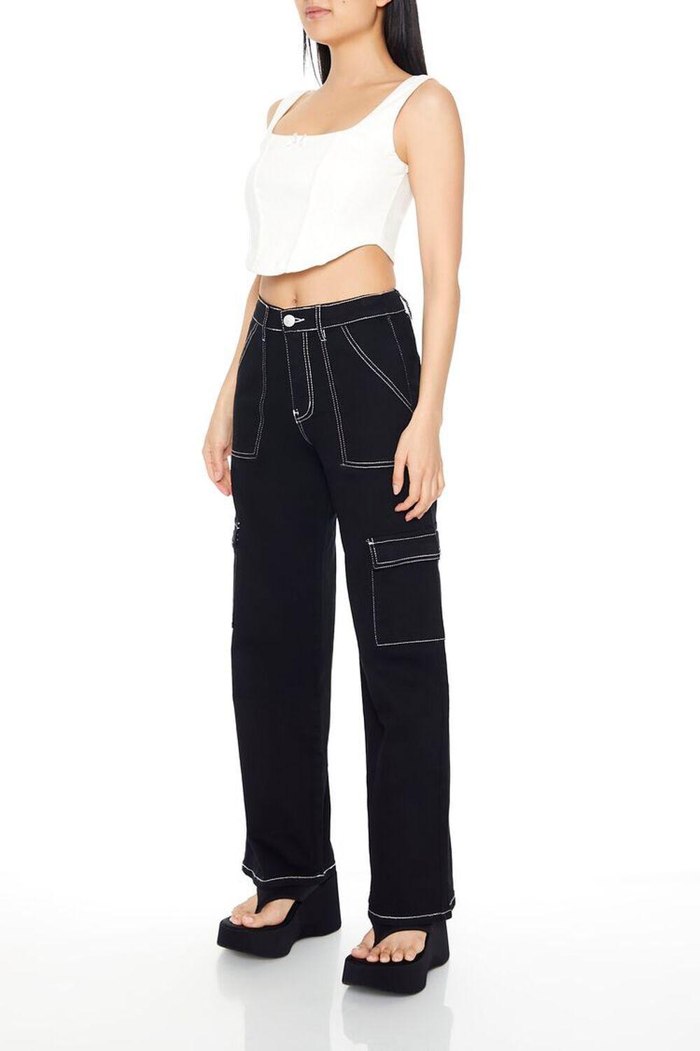 Twill Contrast-Trim Cargo Pants | Forever 21 Product Image