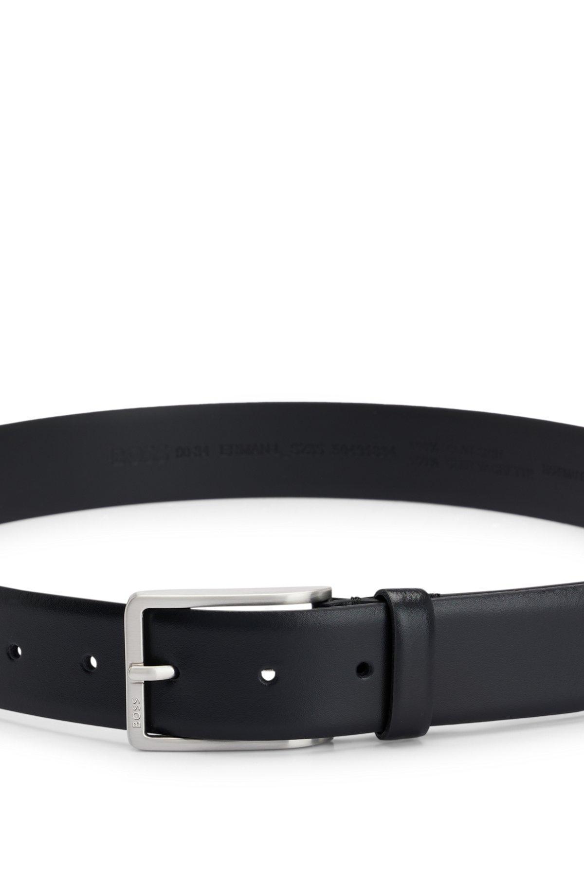 BOSS - Smooth-leather belt with logo-engraved buckle - Black Product Image
