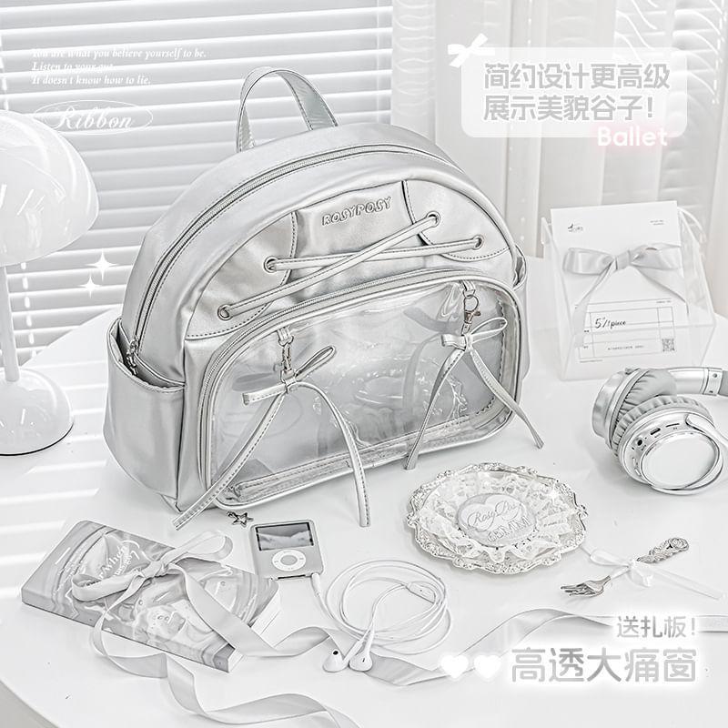 Lettering PVC Panel Faux Leather Backpack Product Image