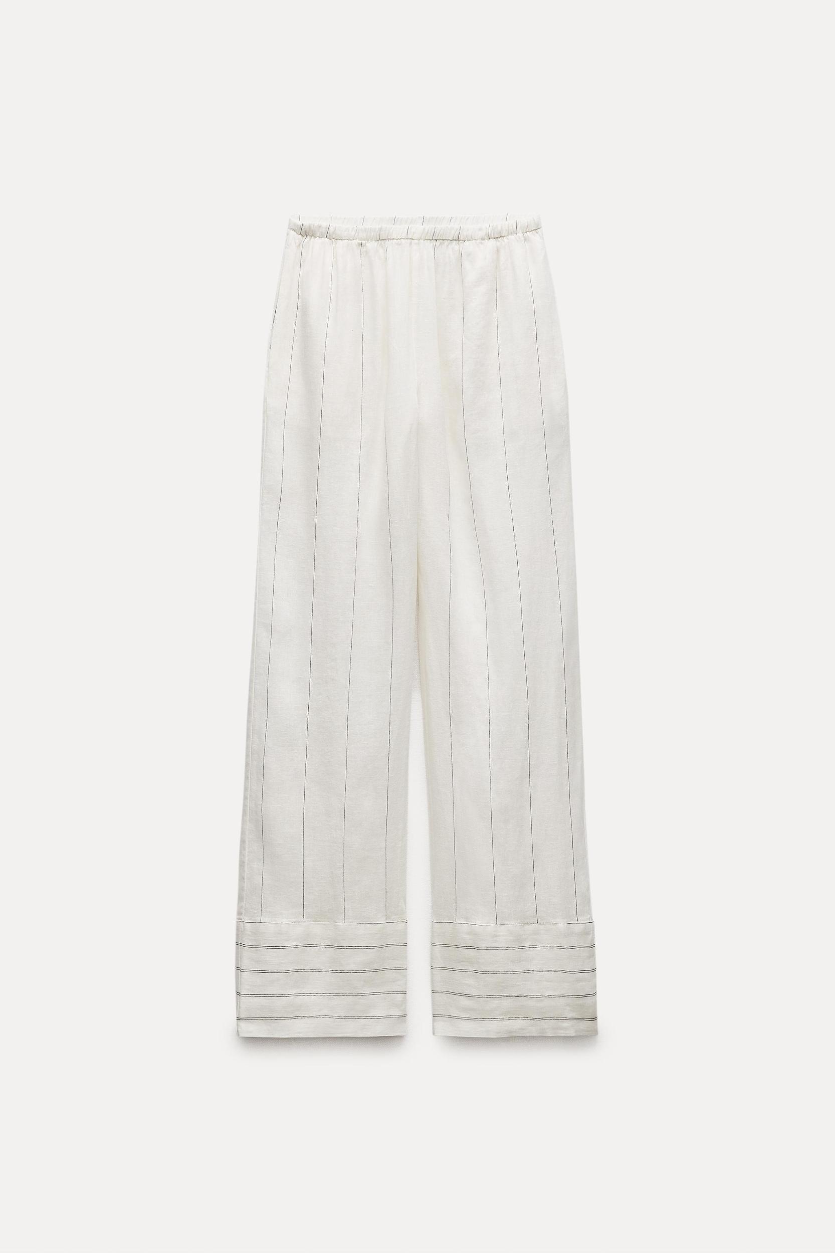 100% LINEN STRIPED PANTS Product Image