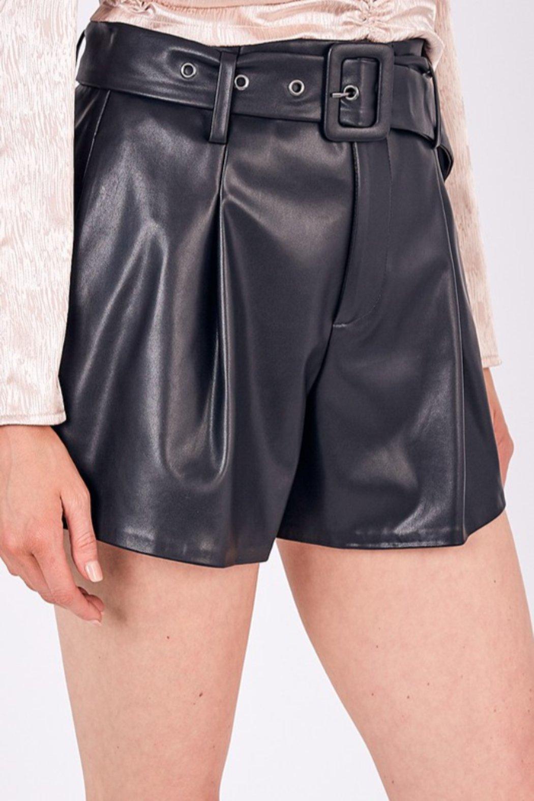 Black Faux Leather Shorts Product Image