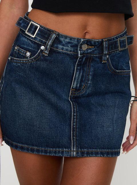 Monti Buckle Denim Mini Skirt Mid Blue Product Image
