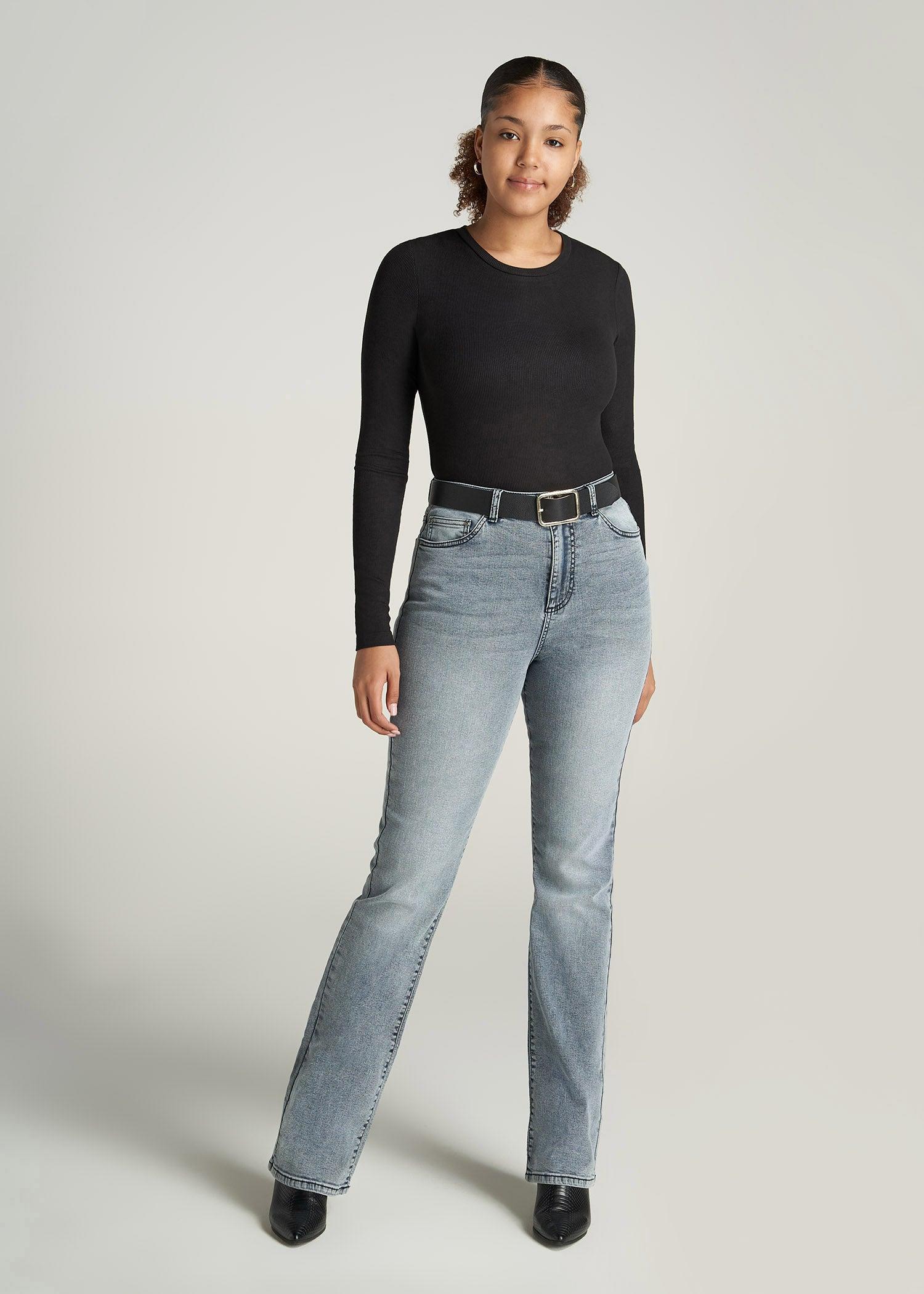 FITTED Ribbed Long Sleeve Tee in Black - Tall Women's Shirts Product Image