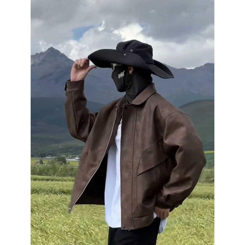 Faux Leather Zip Jacket Product Image