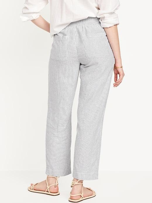 High-Waisted Linen-Blend Straight Pants Product Image