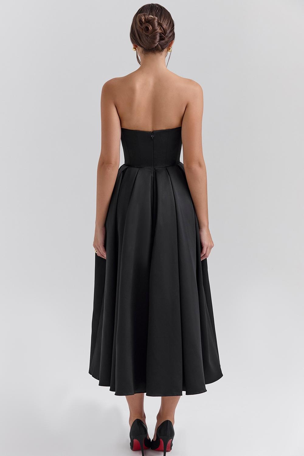 Contessa  black strapless satin corset midi dress - sale Product Image