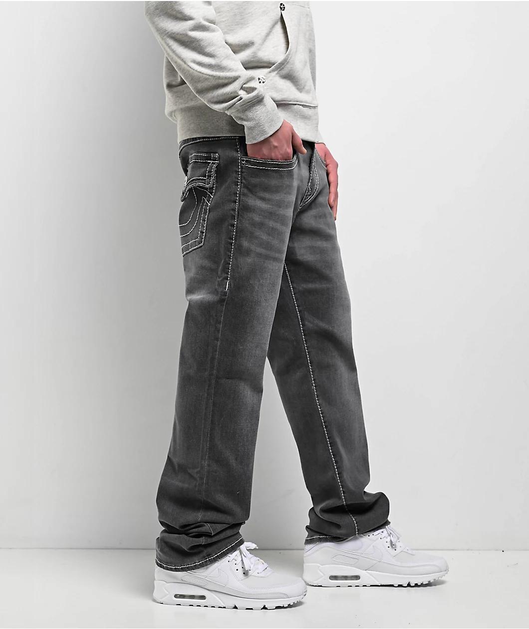True Religion Ricky Big T Flap Grail Grey Wash Straight Leg Jeans Product Image