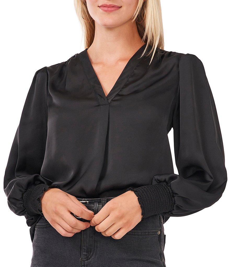 Vince Camuto V-Neck Long Sleeve Smocked Cuff Rumple Blouse Product Image