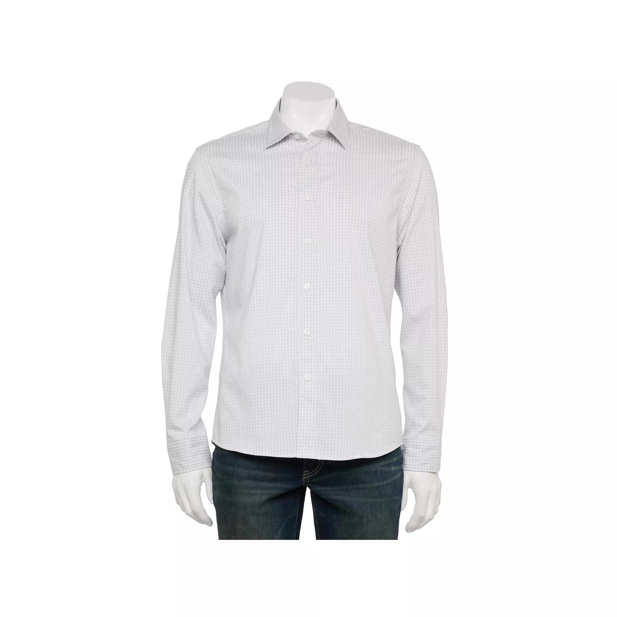 Men's Sonoma Goods For Life® Long-Sleeve Performance Shirt, Size: Medium, Gingham White Purple Product Image