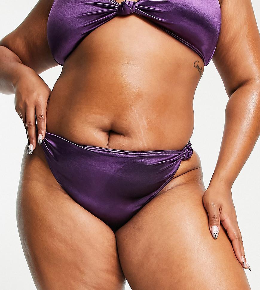 South Beach Curve Exclusive knotted high waist bikini bottoms in purple  Product Image