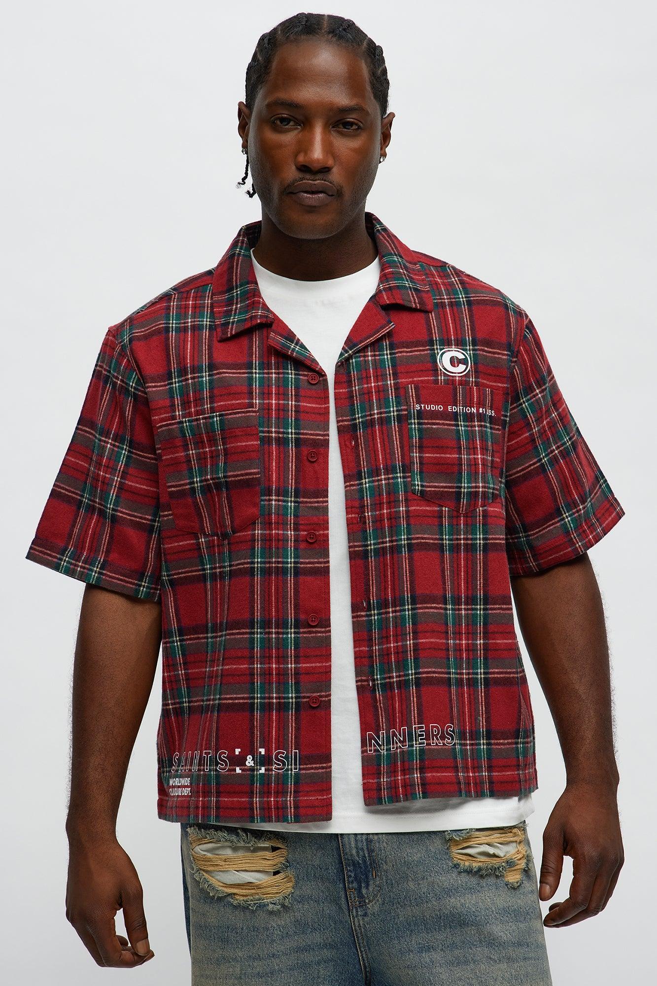 Culture Plaid Cropped Button Up Shirt - Red Product Image