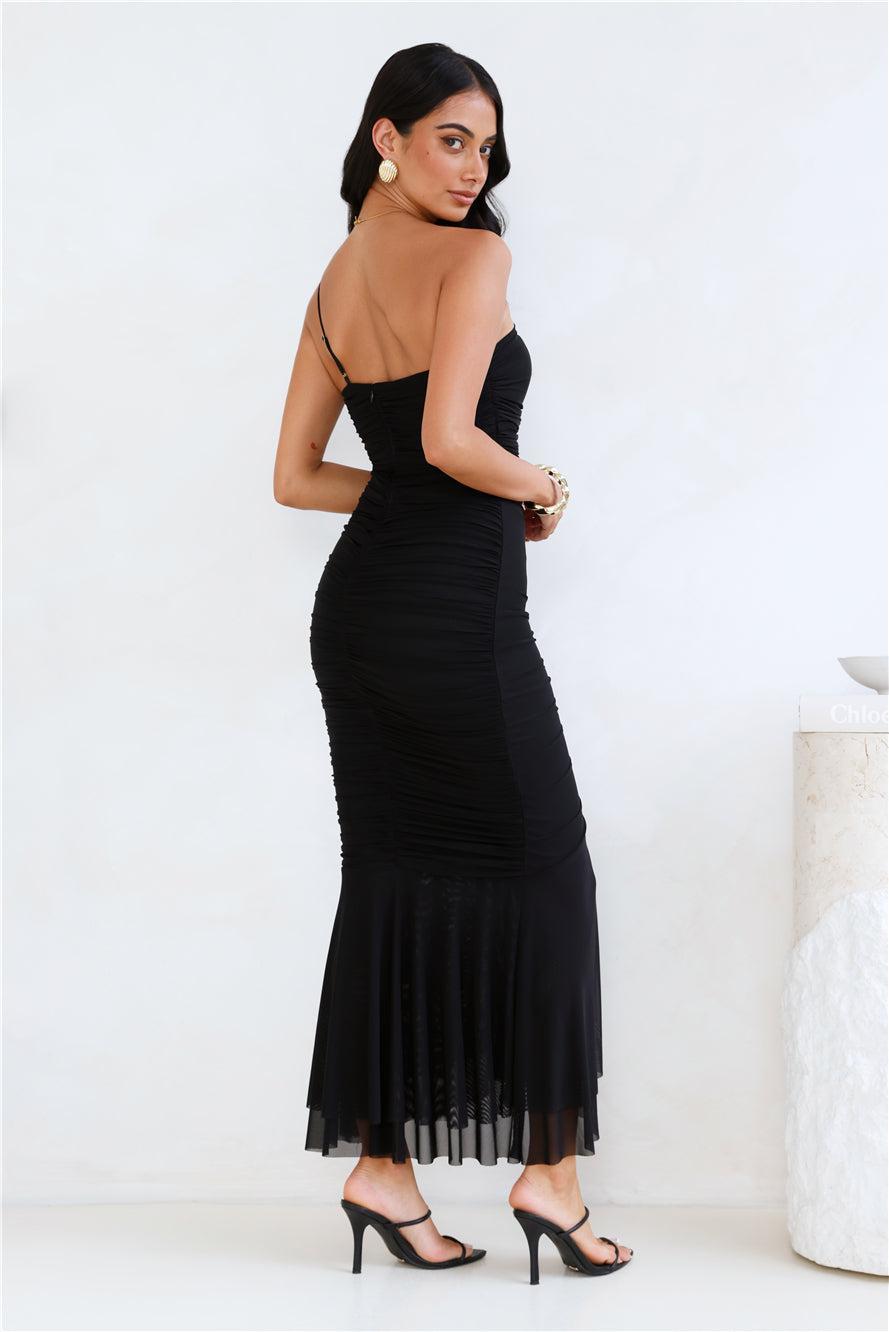 Style Night One Shoulder Mesh Midi Dress Black Product Image