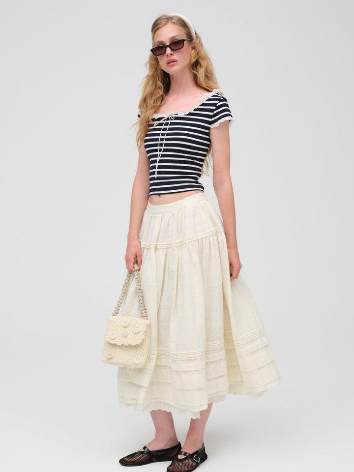 Eyelet Midi Skirt — White Product Image
