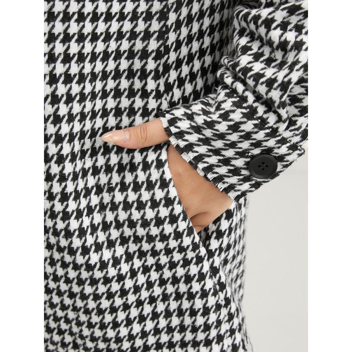 Plus Size Houndstooth Pocket Button Up Coat Women Black Casual Button Ladies Dailywear Winter Coats BloomChic 14-16/1X Product Image