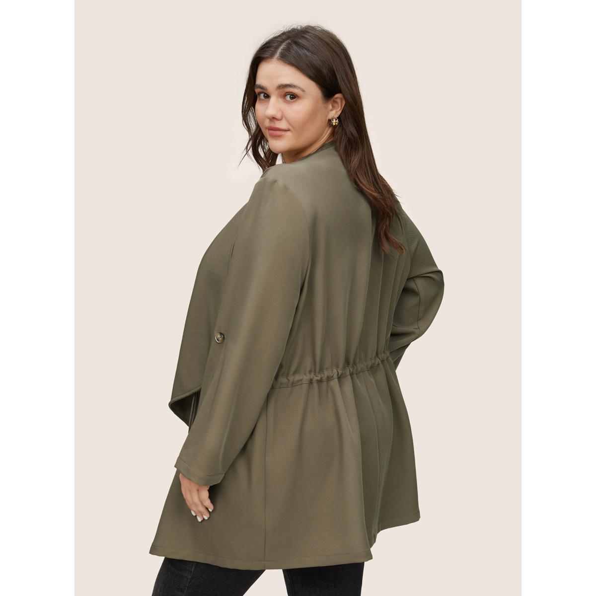 Plus Size Solid Drawstring Asymmetrical Neck Tab Sleeve Jacket Women LightBrown Non Everyday Jackets BloomChic 14-16/1X Product Image