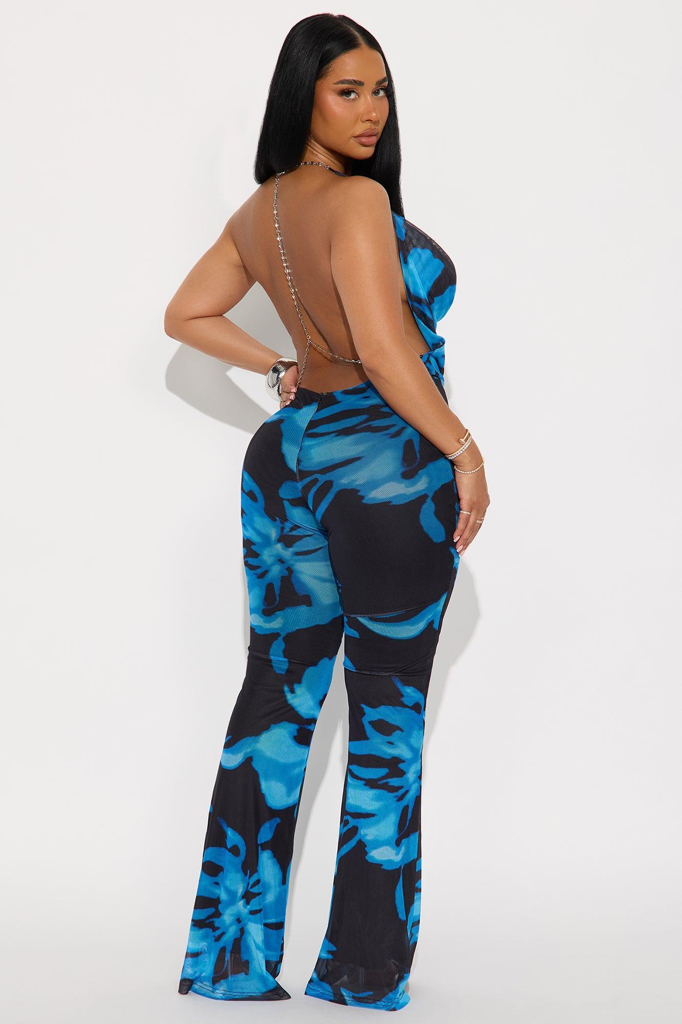 Shared Moments Mesh Backless Jumpsuit - Blue/combo Product Image