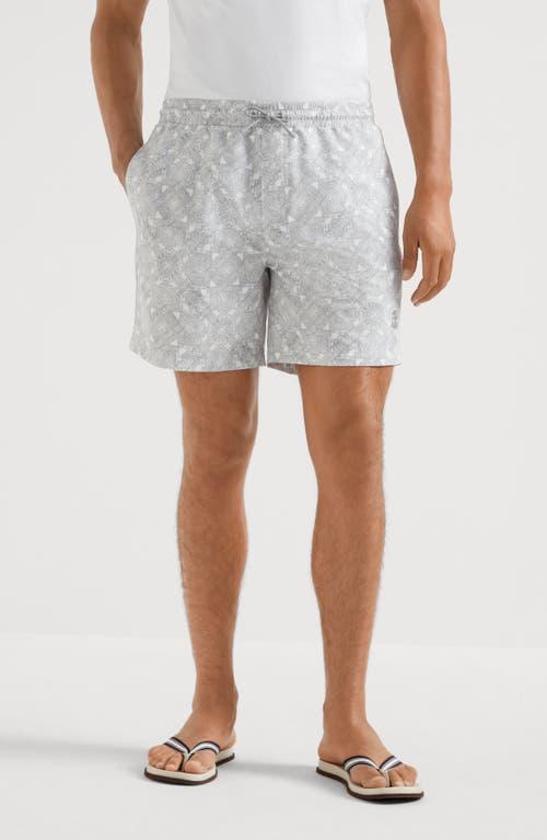 BRUNELLO CUCINELLI Paisley Swim Shorts In White Product Image