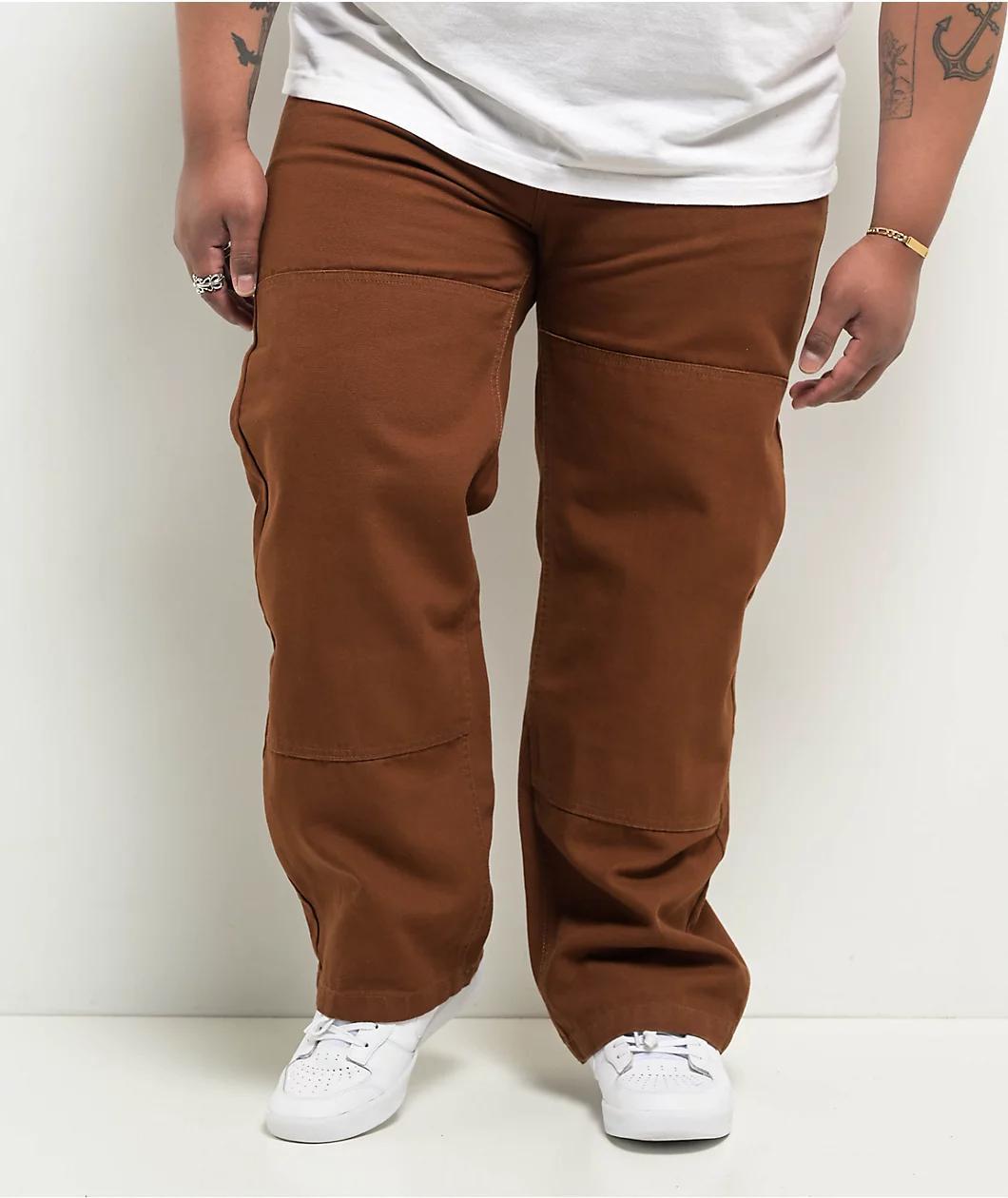 Real Tough Threads Double Knee Brown Loose Fit Pants Product Image