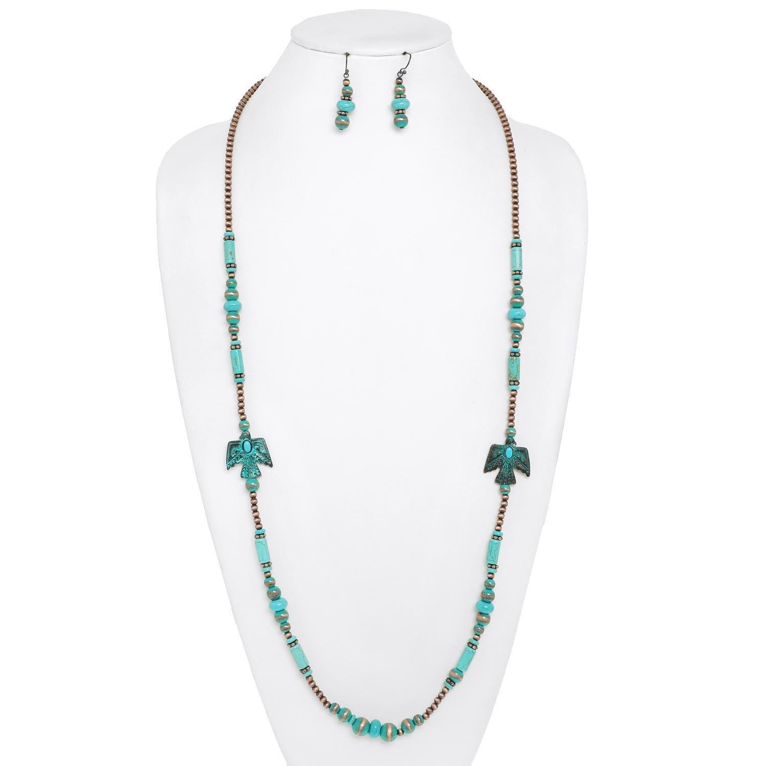 Western Navajo Pearl Turquoise Long Necklace 36" Product Image
