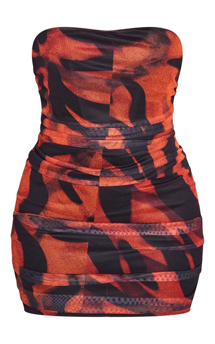 Shape Orange Zebra Print Mesh Corset Detail Ruched Bodycon Dress Product Image