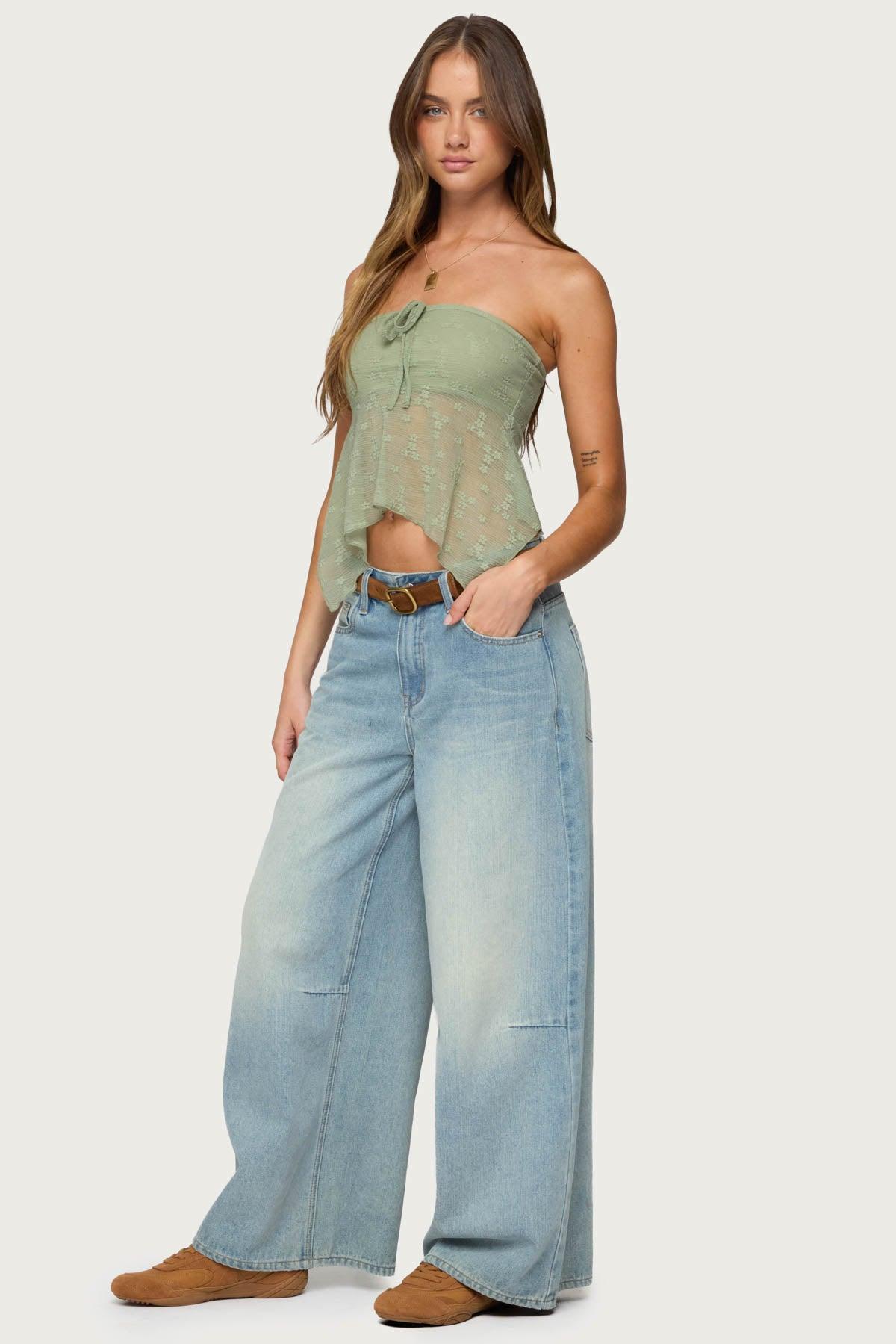 Embroidered Sheer Strapless Top Product Image