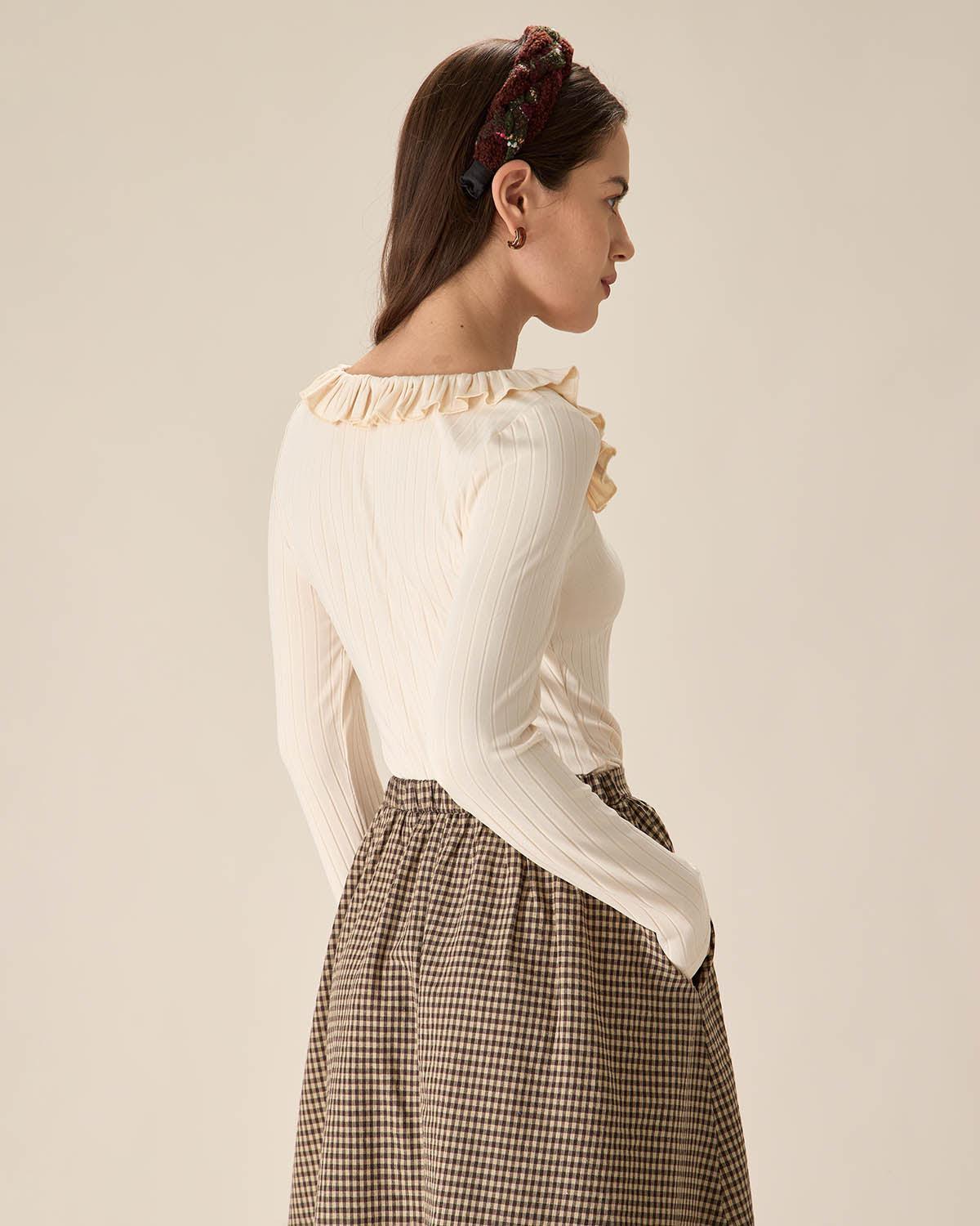 Beige Ruffle Slim Tee Product Image