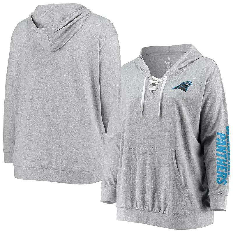 Women's Fanatics Branded Heathered Gray Carolina Panthers Plus Size Lace-Up Pullover Hoodie, Size: 1XL, Grey Product Image