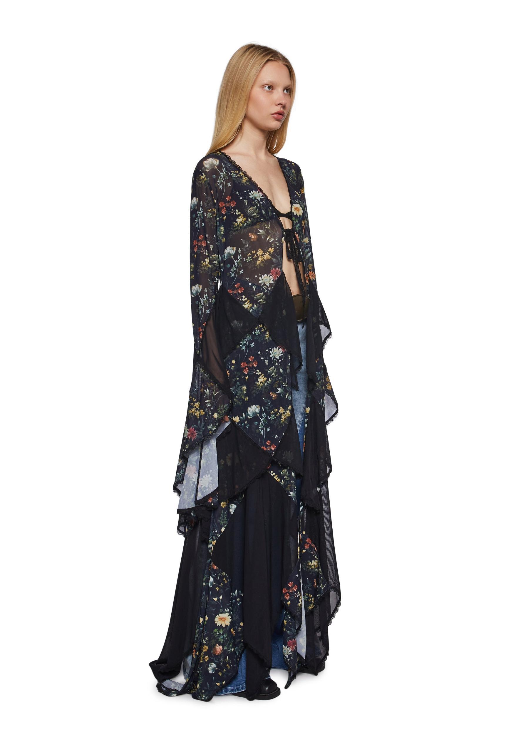Womens Floral Print Mesh Godet Duster Current Mood - Multi Product Image