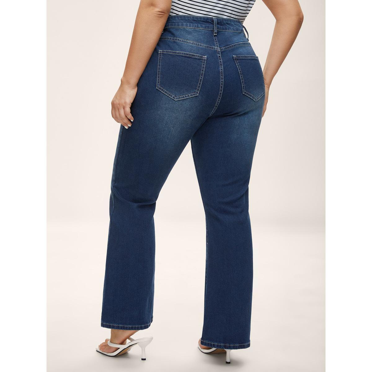 Plus Size Slim & Sculpting Bootcut Jeans Women Darkindigo Beach Medium stretch Slanted pocket Jeans BloomChic 18/2X Product Image