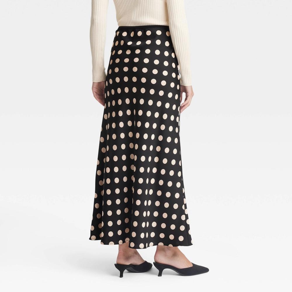 Womens Maxi Slip Skirt - A New Day Black/Cream Polka Dots XS Product Image