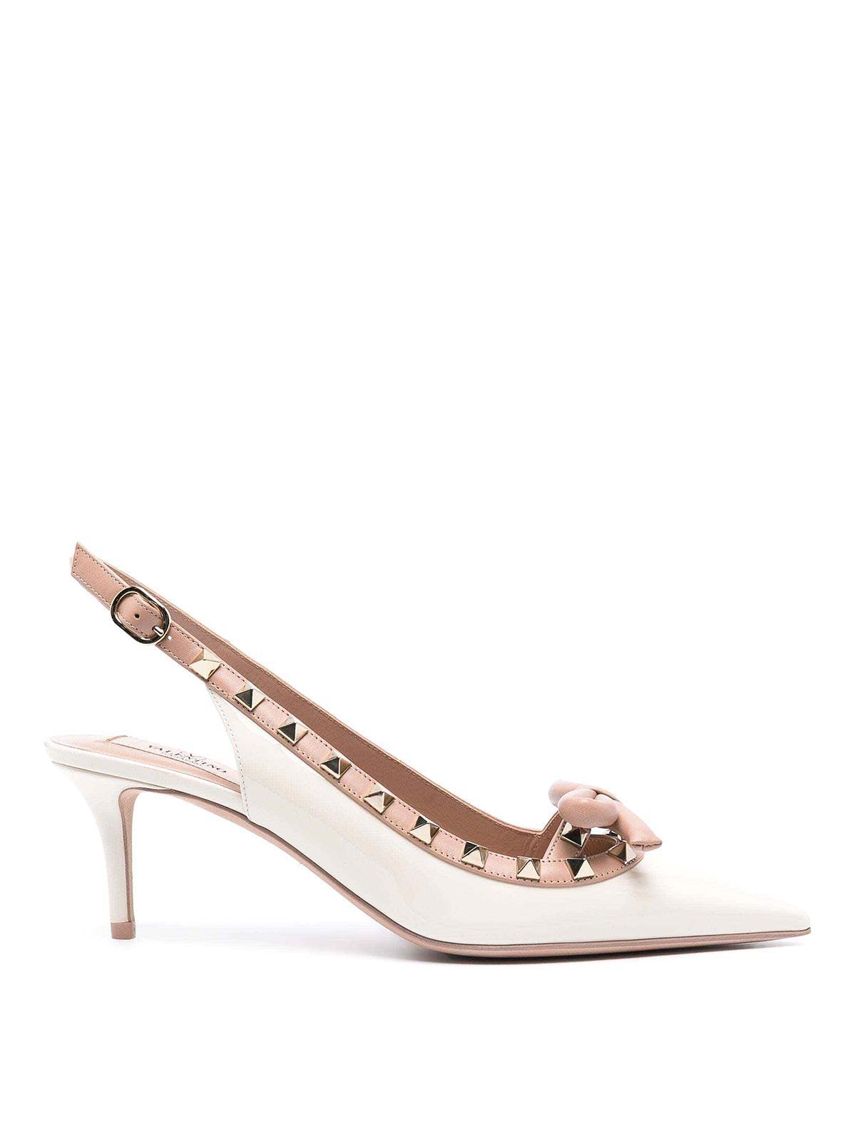 VALENTINO GARAVANI Rockstud Bicolor Bow Slingback Pumps In White Product Image