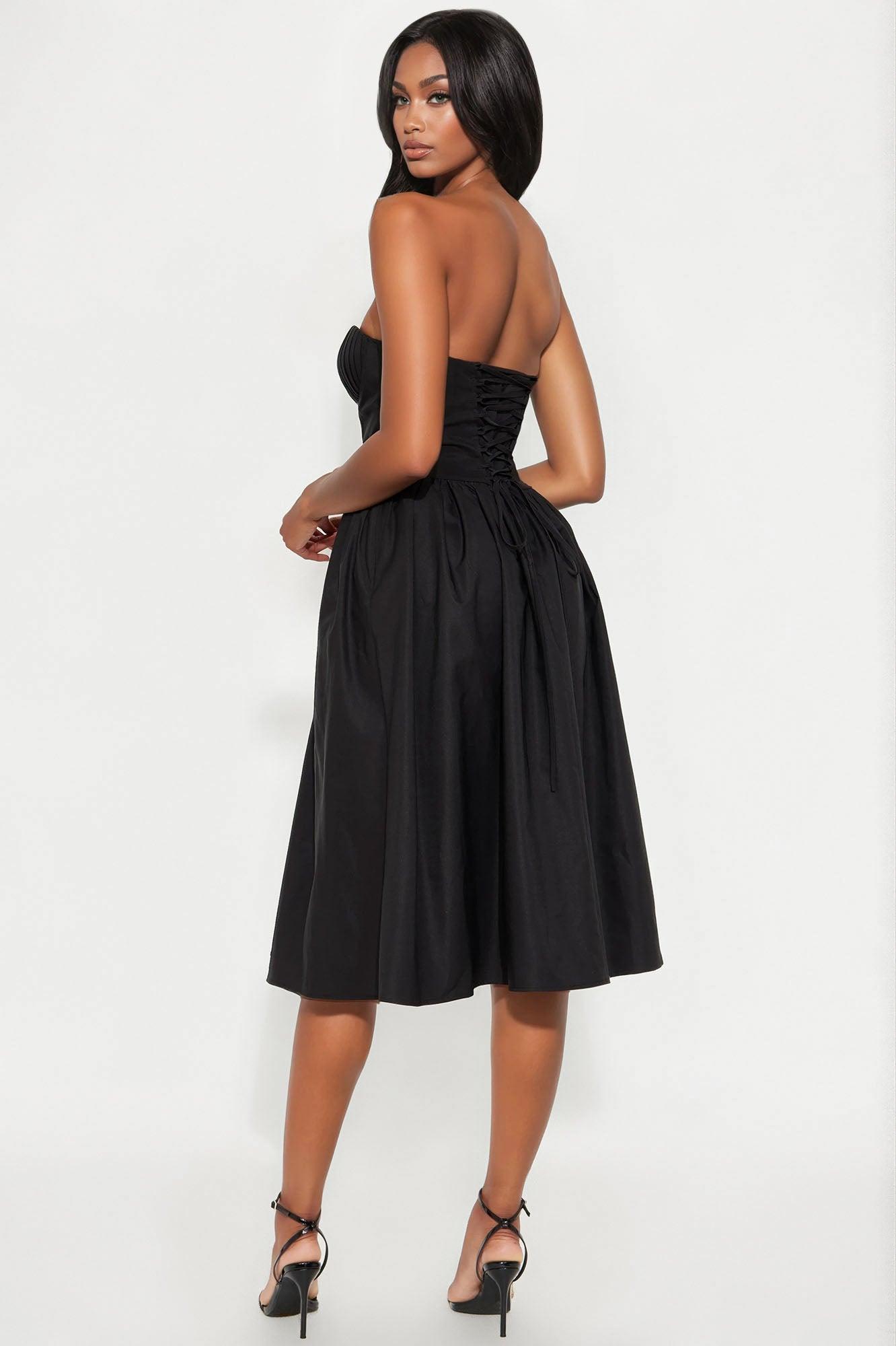 Mademoiselle Satin Midi Dress - Black Product Image