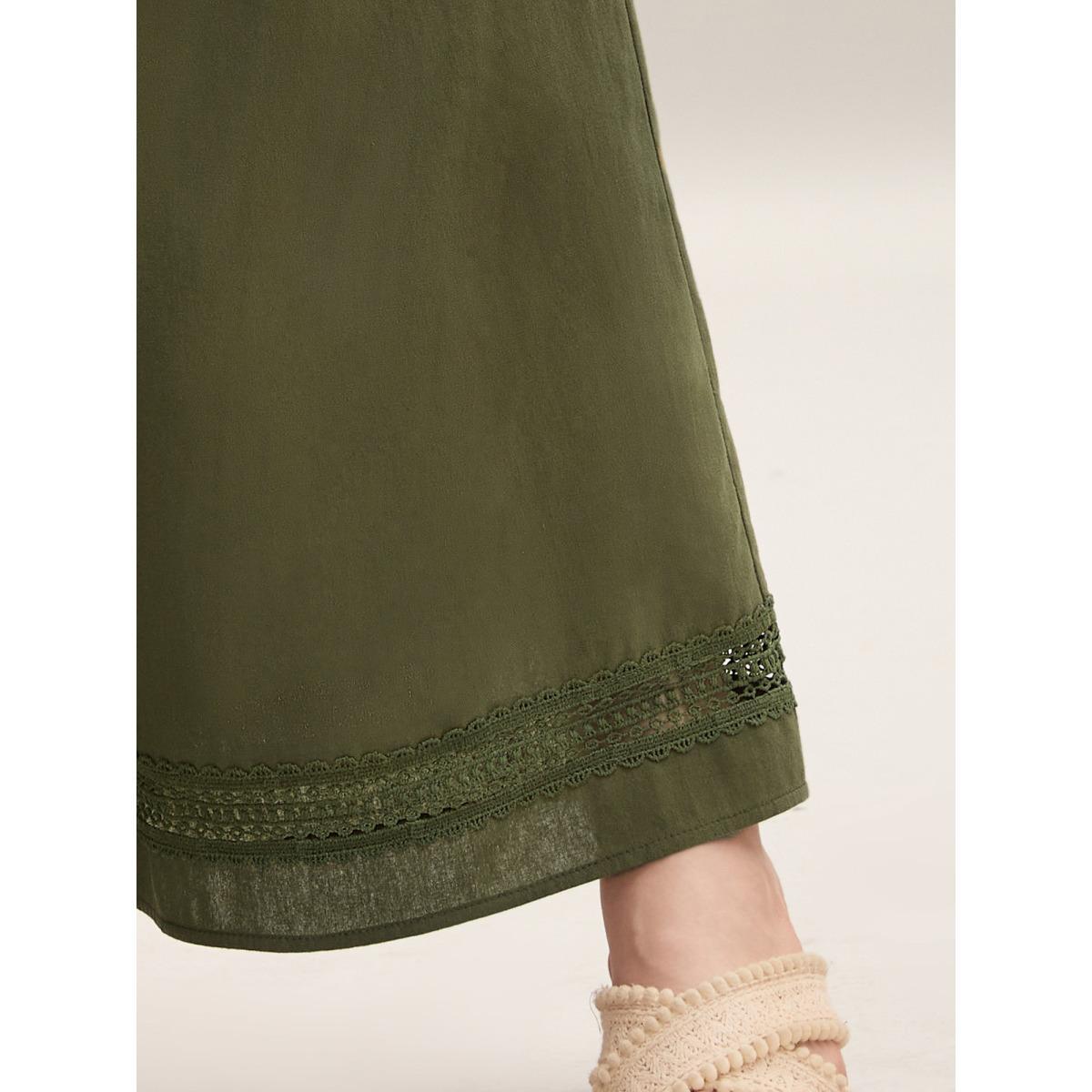 Plus Size Drawstring Lace Detail Wide-Leg Pants Women ArmyGreen Resort Wide Leg Mid Rise Vacation Pants BloomChic 28/5X Product Image