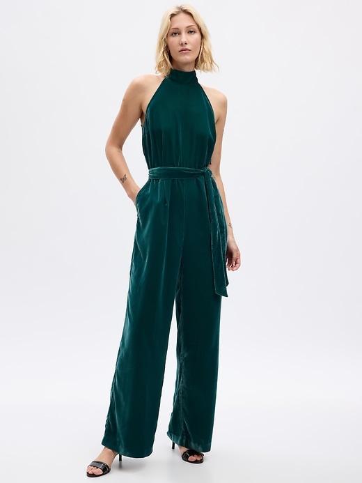Velvet Halter Jumpsuit Product Image