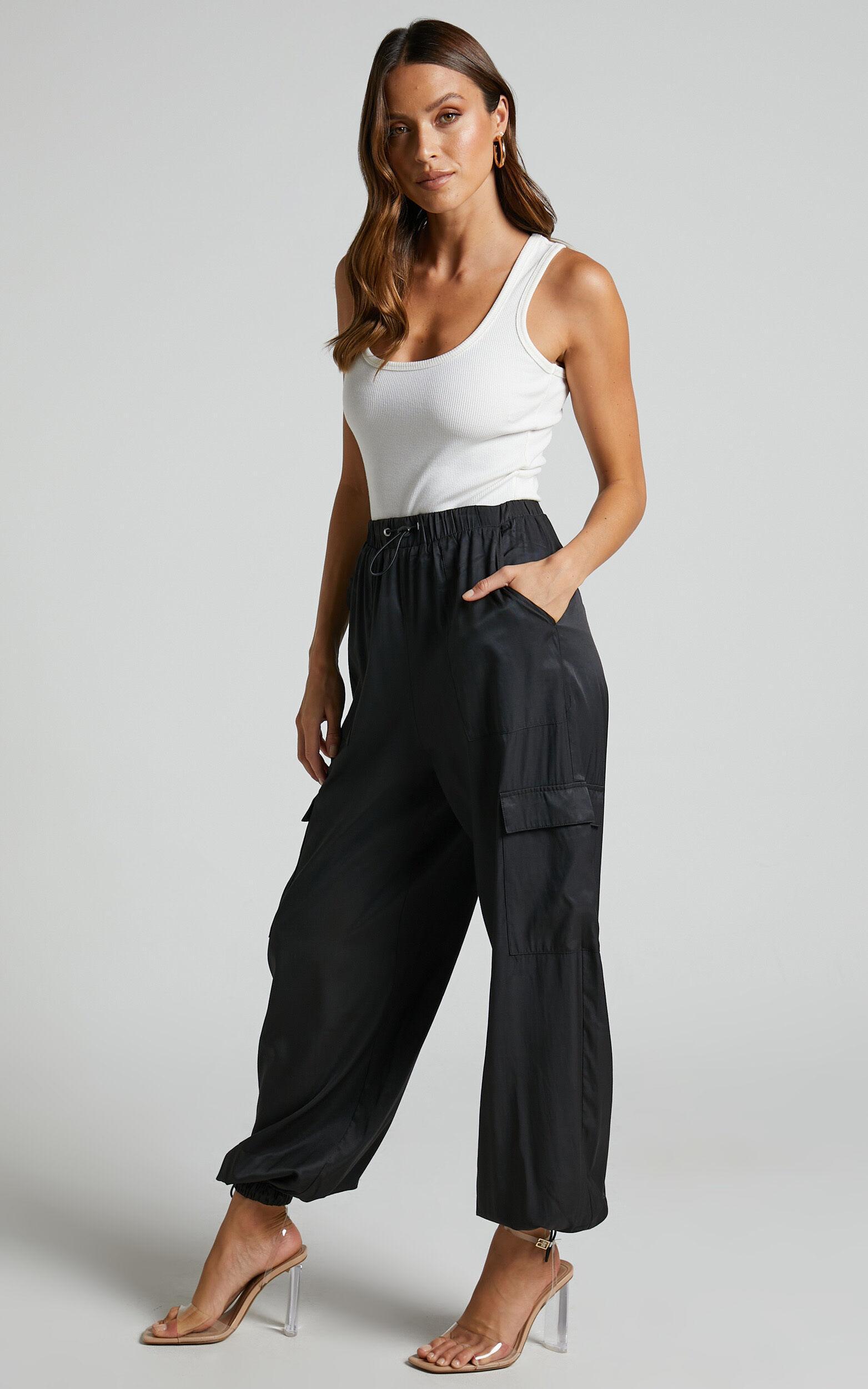 Hanabi Pants - High Waisted Cargo Parachute Pant in Black Product Image