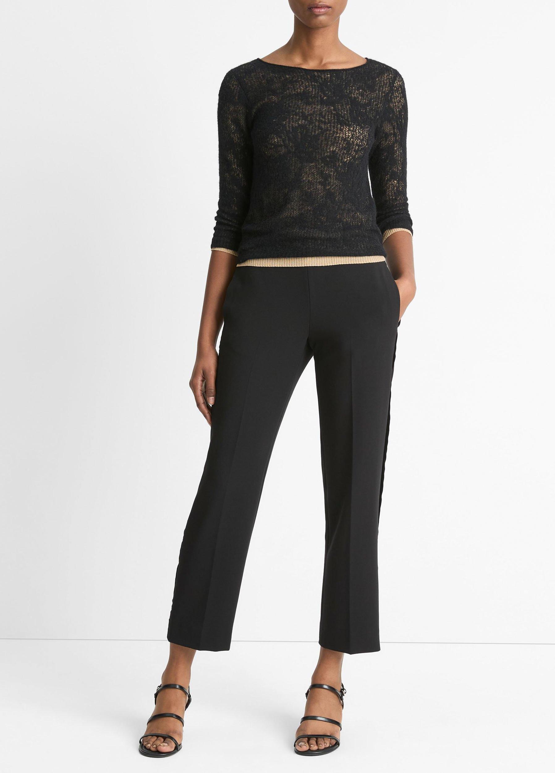Lace-Stitch Italian Alpaca-Blend Layered Sweater Product Image