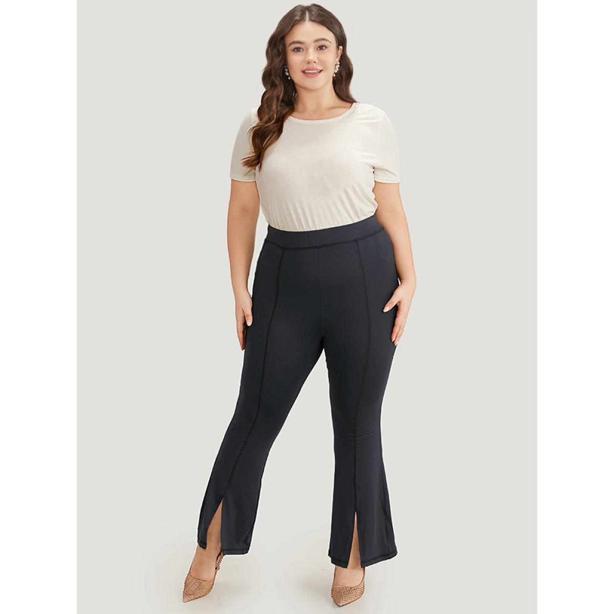 Plus Size Plain Split Hem Flare Leg Leggings Women Indigo Elegant High stretch Flare Leg High Rise Dailywear Leggings BloomChic 14-16/1X Product Image