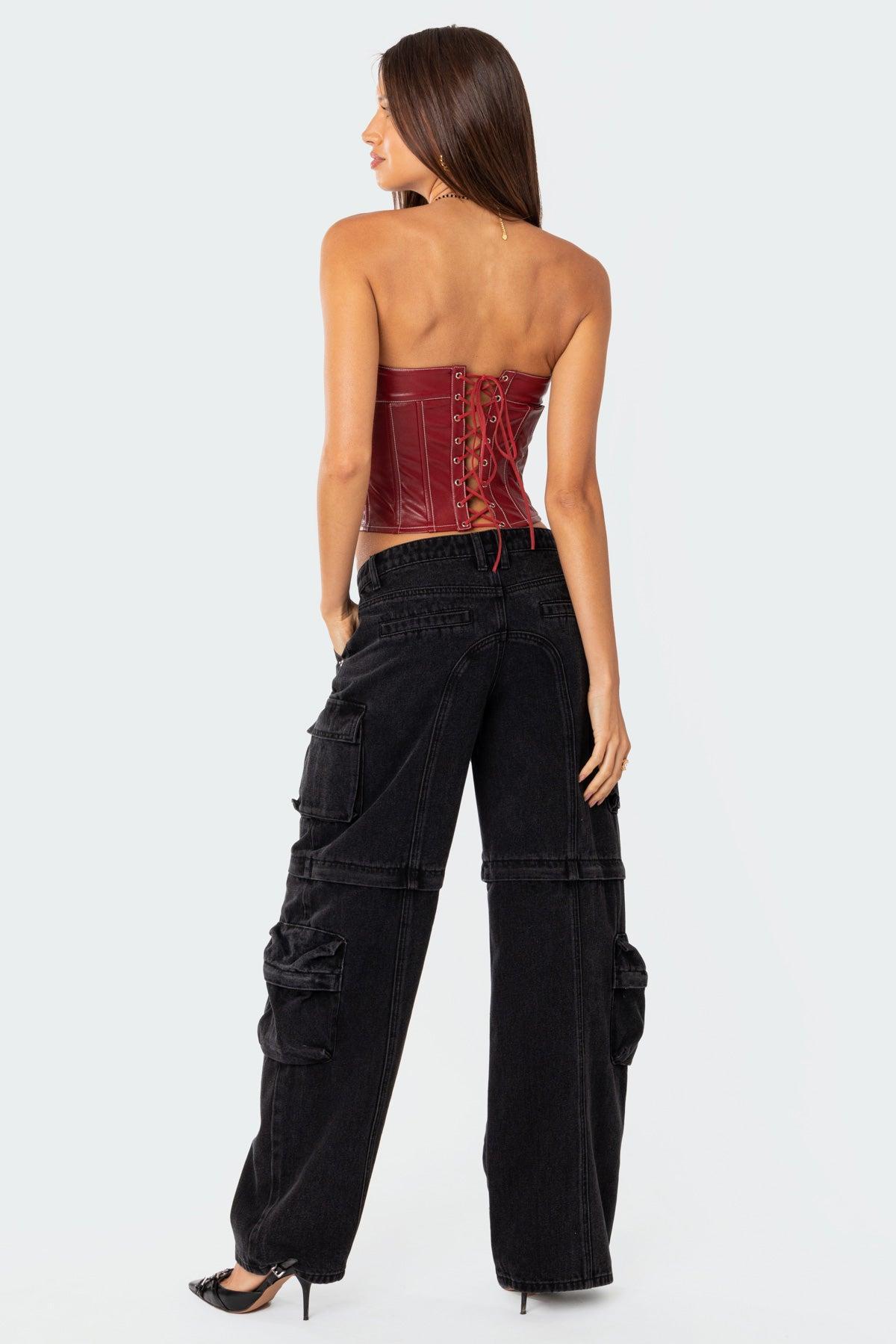 Moss Faux Leather Lace Up Corset Product Image