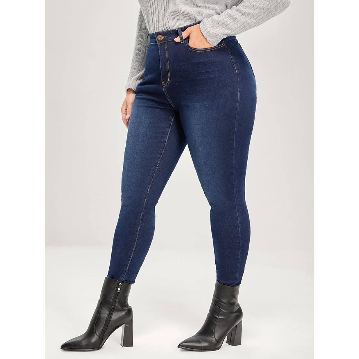 Plus Size Skinny Extremely Stretchy High Rise Dark Wash Jeans Women Indigo Casual Plain Super stretch Slanted pocket Jeans BloomChic 28/5X Product Image